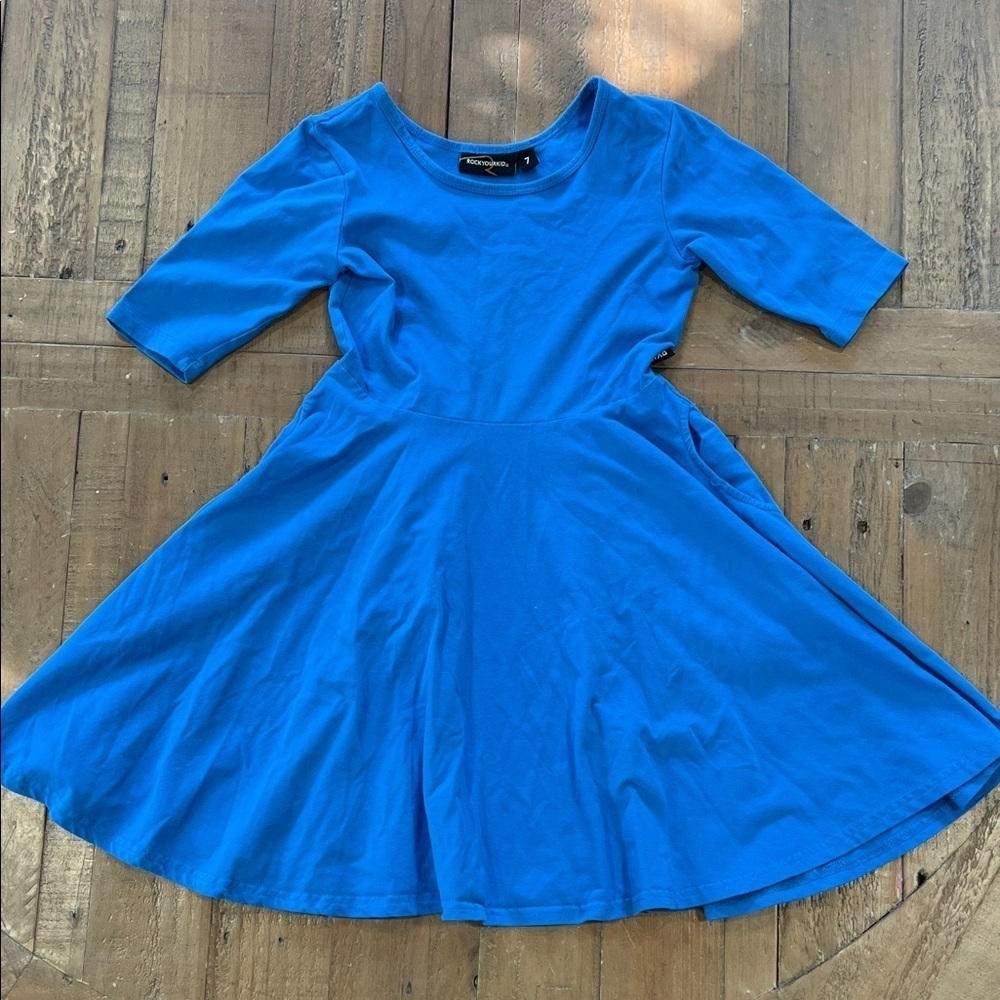 Rock your kid blue shirt sleeve skater twirl dress girls 7